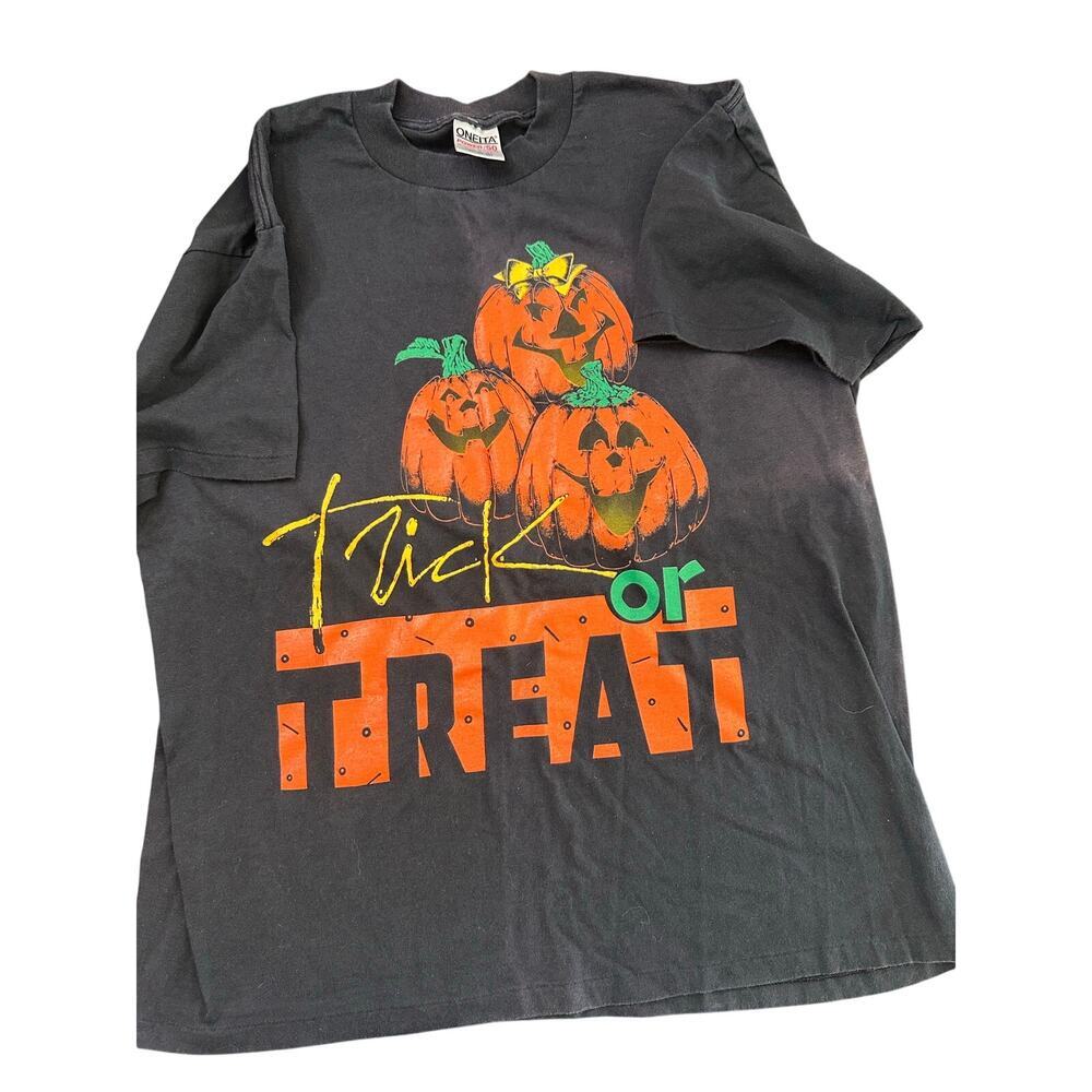 Oneita Men's Black Trick or Treat Halloween Jack O’lantern T-Shirt Size XL